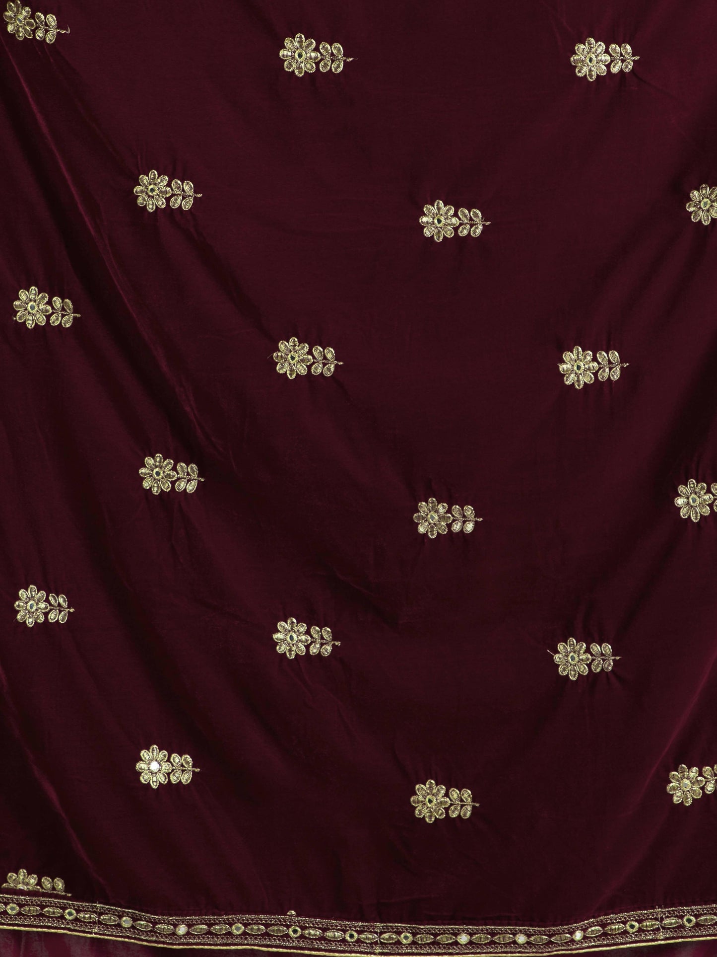 Velvet Shawl Dupatta (Maroon Embroidered ) - HalfPe