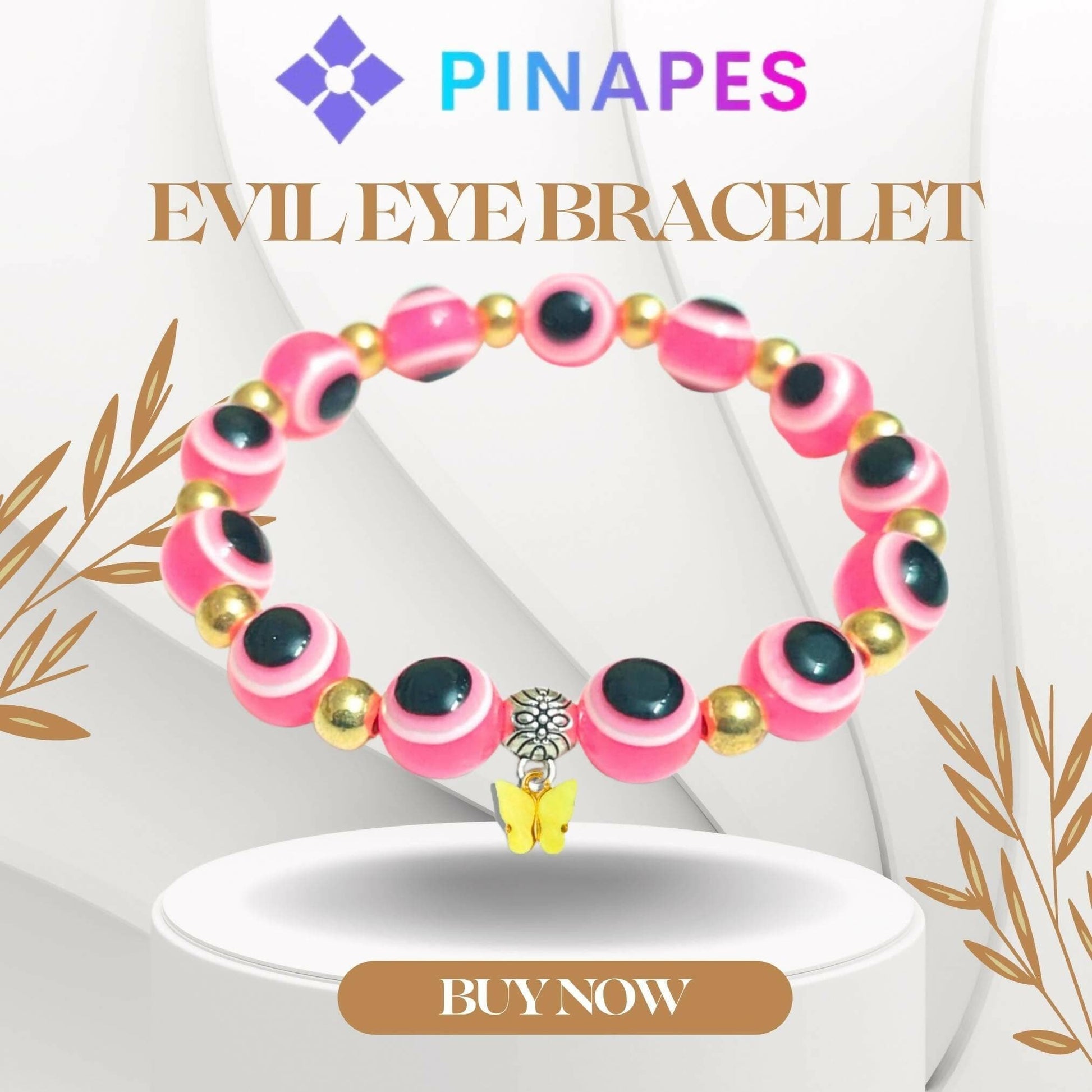 Pinapes yellow Butterfly Beads and Evil Eye Charm Bracelet A Must-Have for Fashionable and Superstitious Women (pink) - HalfPe