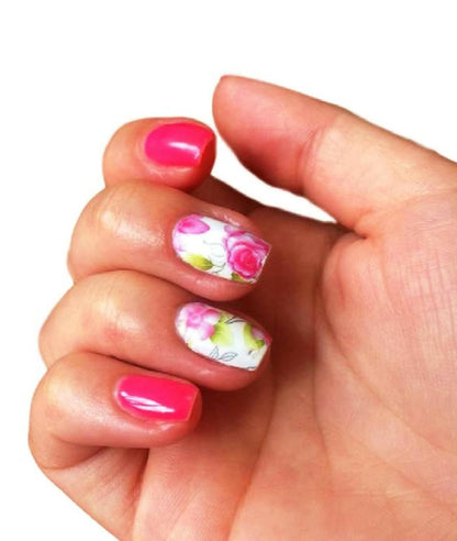 SENECIO Lovely Pink Rose French Nail Art Manicure Decals Water Transfer Stickers (2 Sheets) - HalfPe