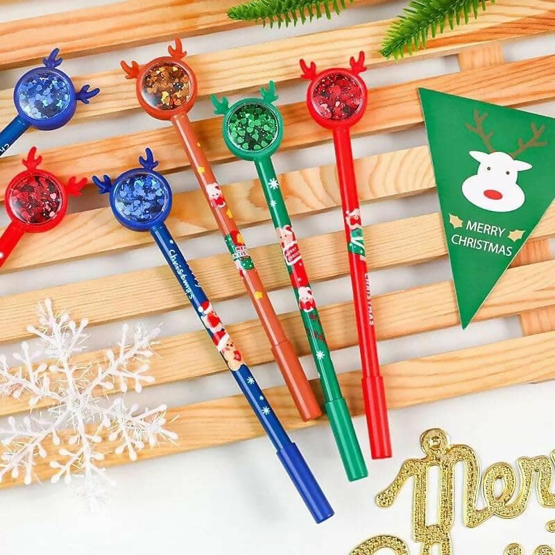 Le Delite christmas return gifts -Plastic Gel Ink Pen (glitter head pen-10 Pieces) - HalfPe