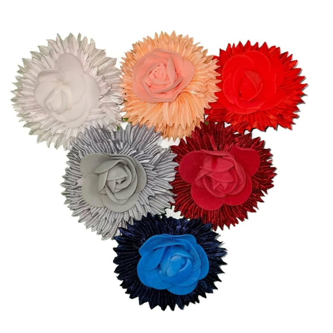 SENECIO 6 Pieces Pleated Satin Candy Colors Floral Rose Hair Pin Hair Clip For Women & Kids - HalfPe