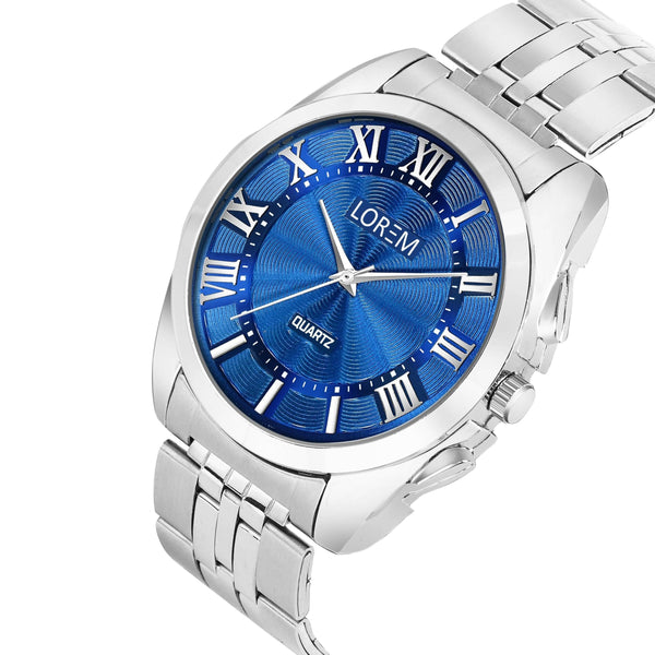 LOREM Blue 3D Roman Stainless Steel Analog Watch For Men LR126 - HalfPe