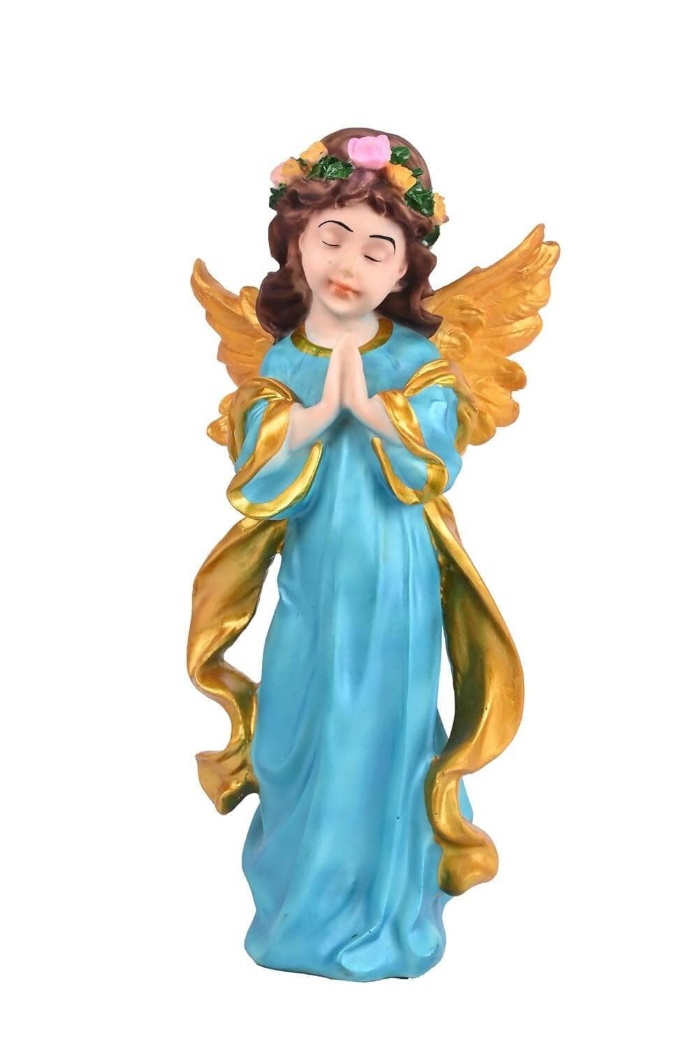 KariGhar Resin Blue Praying Angel Statue Catholic Idol for Home | Prayer Room (Blue, 12 Inches) - HalfPe