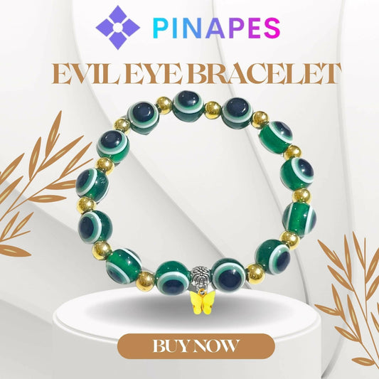 Pinapes yellow Butterfly Beads and Evil Eye Charm Bracelet A Must-Have for Fashionable and Superstitious Women (dark green) - HalfPe