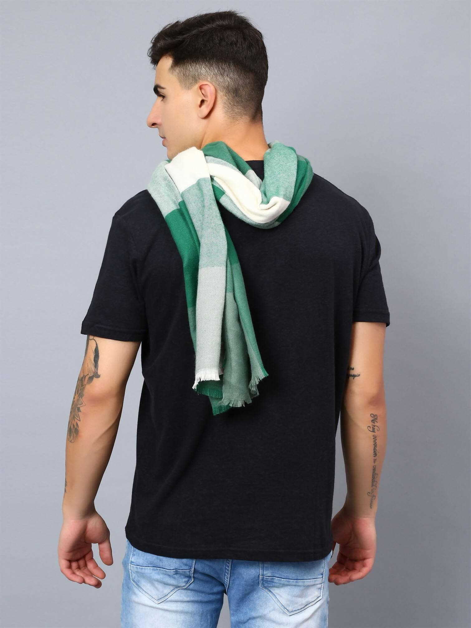 Bottle Green and White Unisex Pashmina Stole - HalfPe