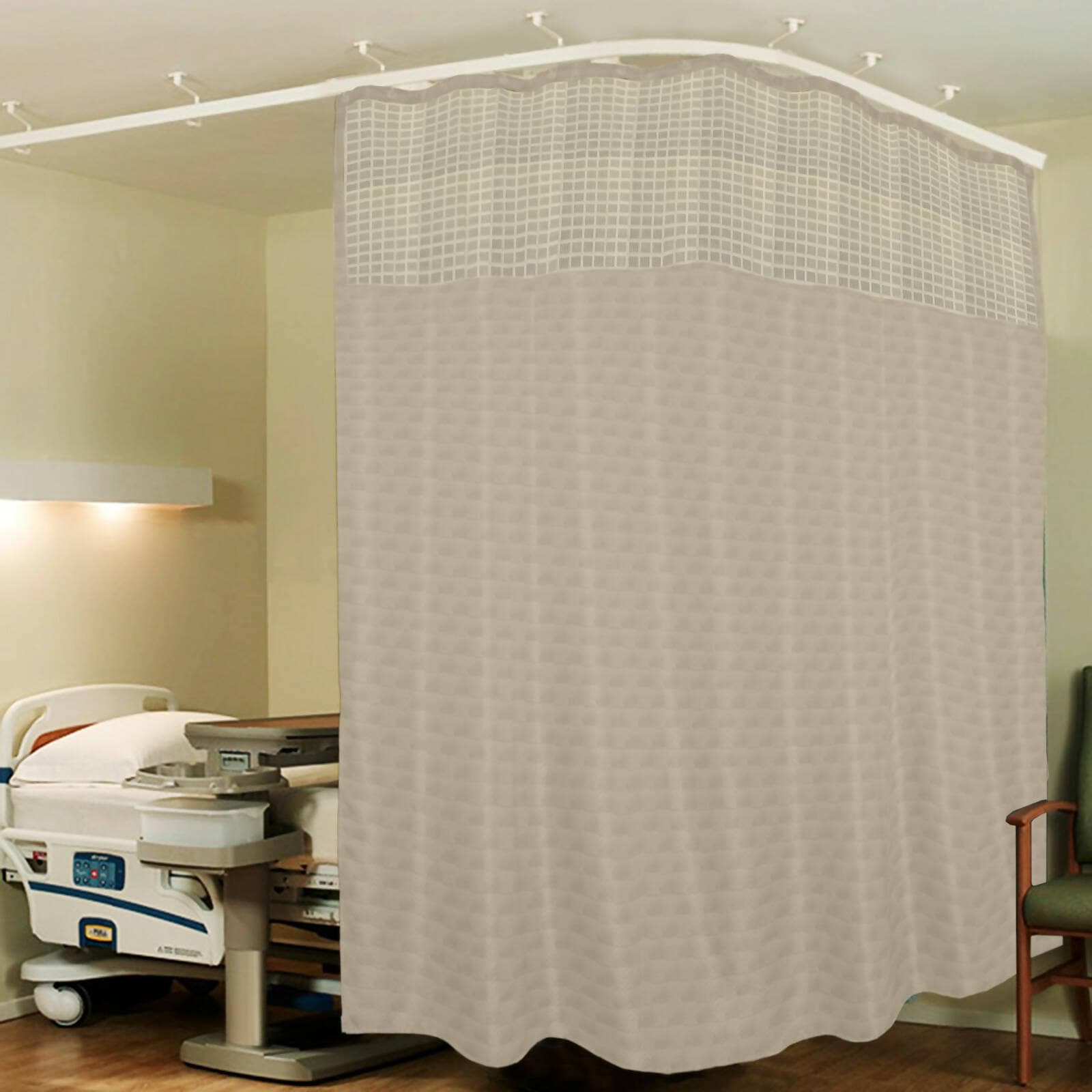 Hospital Partition Curtains, Clinic Curtains Size 4 FT W x 7 ft H, Channel Curtains with Net Fabric, 100% polyester 8 Rustfree Metal Eyelets and 8 Plastic Hook, Cream Checks Design, (4x7 FT) - HalfPe