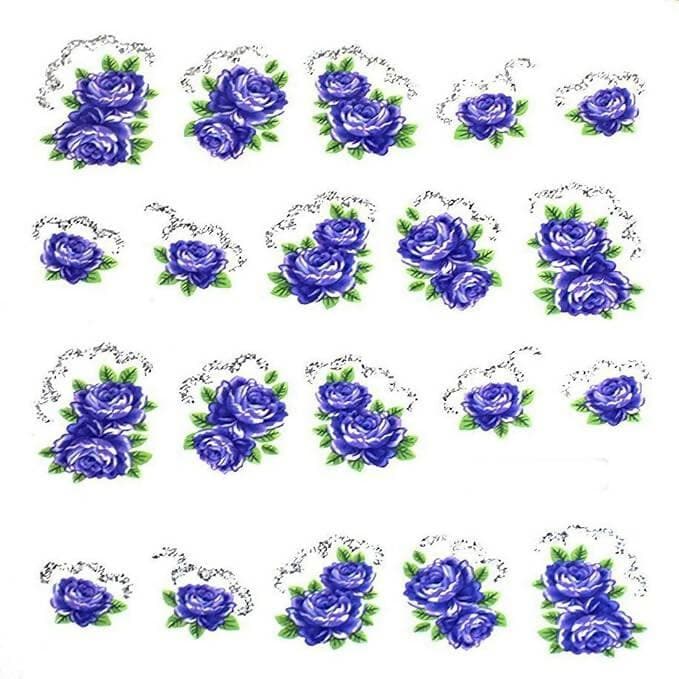 SENECIO Indigo Blue Rose Valentine Love Glitter Nail Art Manicure Decals Slide Water Transfer Stickers(1 Sheet) - HalfPe