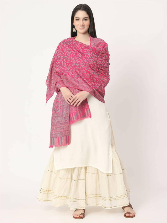 Magenta Fine Wool Kani Multiweave Shawl - HalfPe