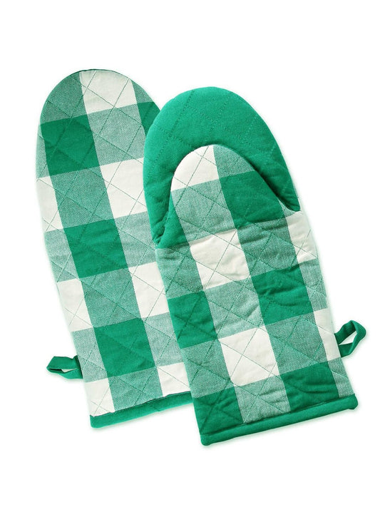 Lushomes oven gloves heat proof, Buffalo Checks microwave gloves Frog Style, oven accessories, microwave hand gloves (Pack of 2, 6 x 13 Inches) (Green) - HalfPe