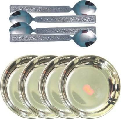 SHINI LIFESTYLE Halwa Dish Plates With Spoon Set (Pack of 8) - HalfPe