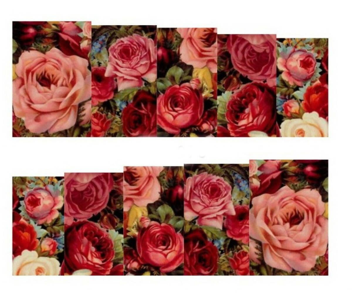 SENECIO Multicolor Rose Bunch Floral Full Wraps Nail Art Manicure Decals Water Transfer (Stickers 2 Sheets) - HalfPe