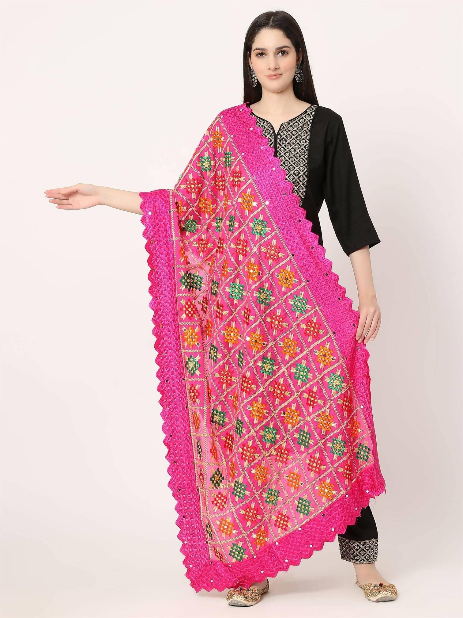 Magenta Multicolour Phulkari Embroidery Lace Border - HalfPe