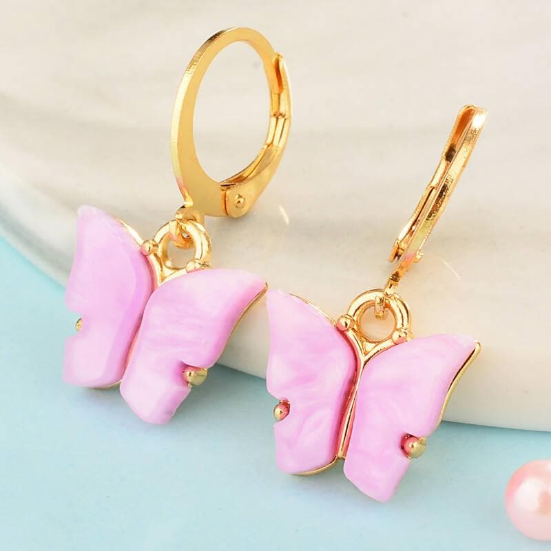 Pinapes elegant butterfly gold plated clip-on earrings for women and girls (Pink, 2 pairs) - HalfPe