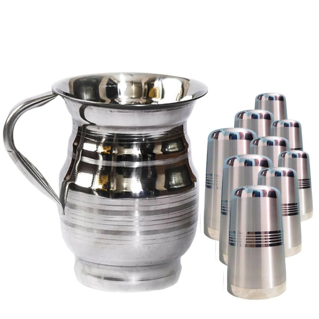 SHINI LIFESTYLE Stainless Steel Jug With Steel Glass Set (7) - HalfPe