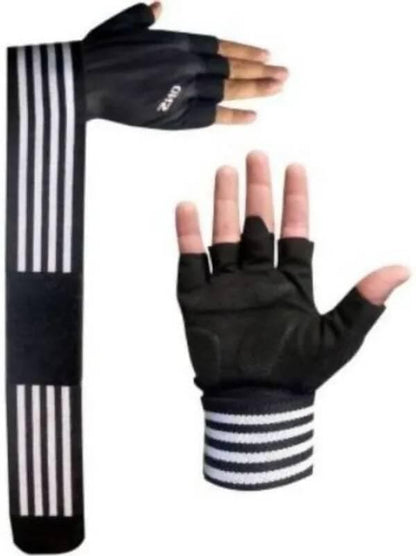 Beast Gym Glove With Long Wrist Support Gym & Fitness Gloves (Black, White)  - HalfPe