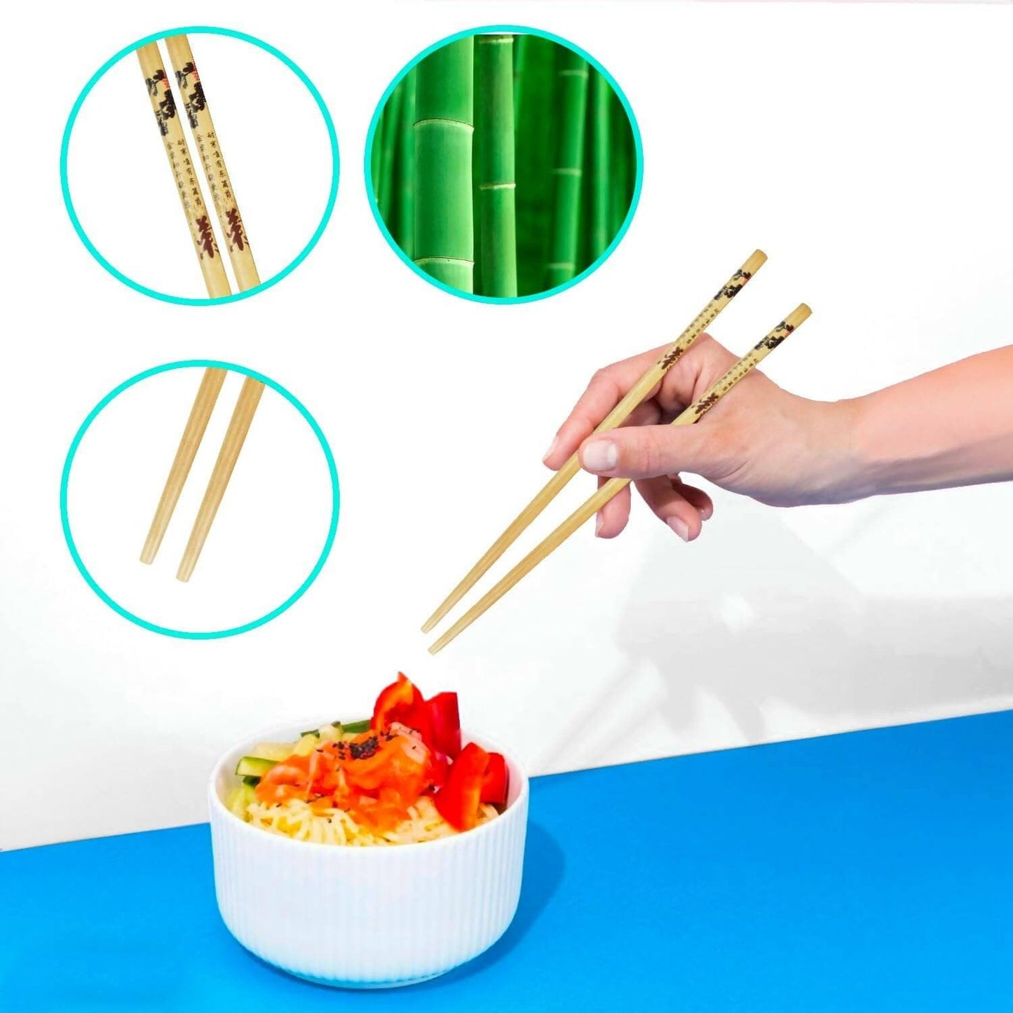 Natural Round Bamboo Reusable Chopsticks (Pack of 10) - HalfPe