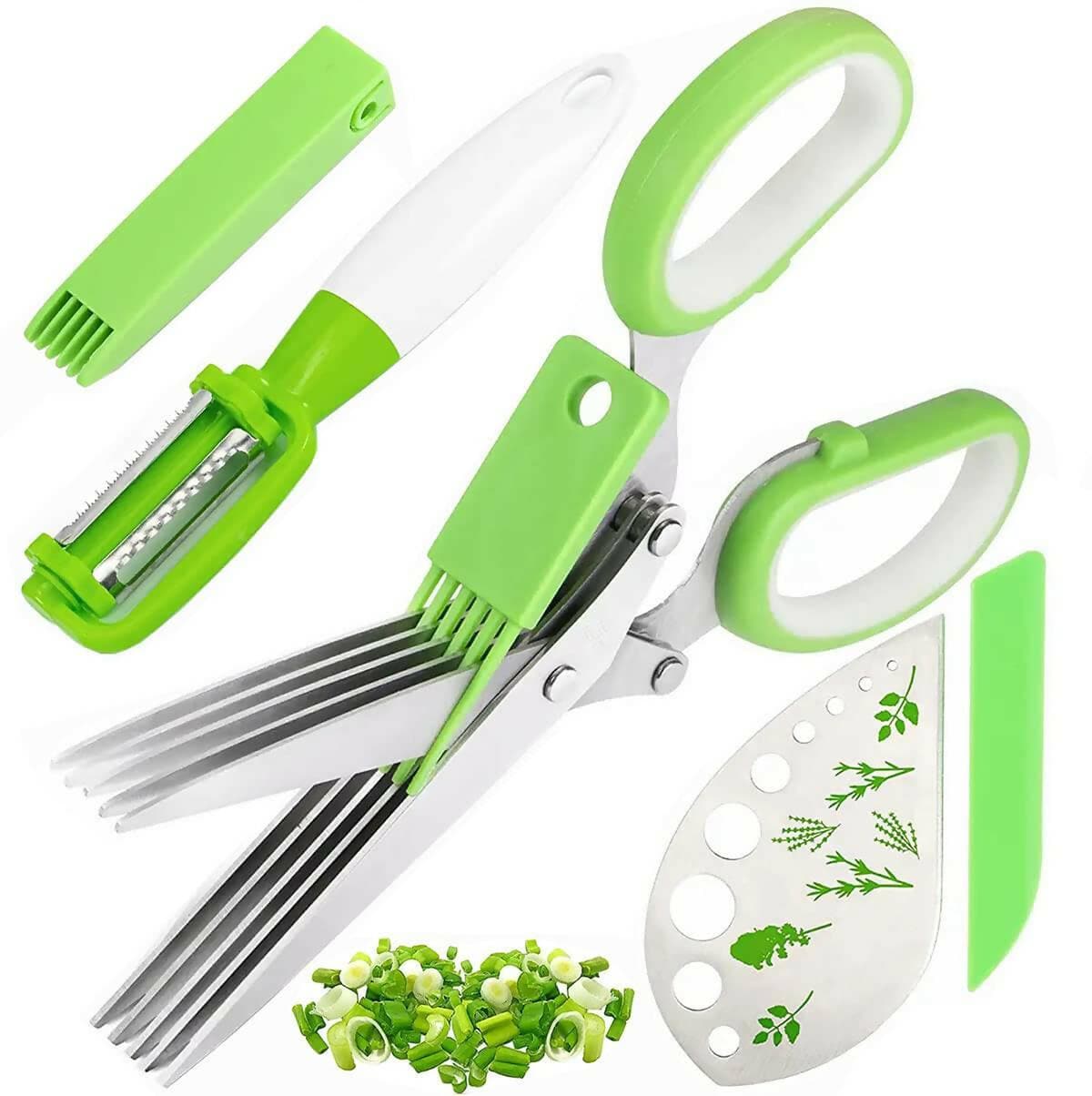 Herb Stripper with 5 Blade and Cover, Vegetable Salad Cutter, Stainless Steel Peelers for Kitchen - HalfPe