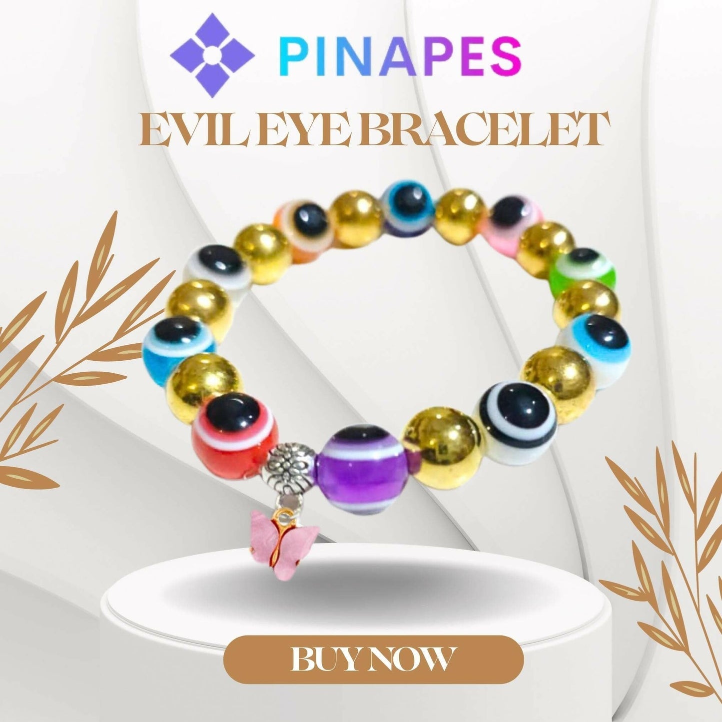 Pinapes Butterfly Beads and Evil Eye Charm Bracelet for Fashionable Women with pink butterfly (multi color) - HalfPe