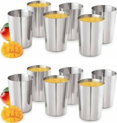 SHINI LIFESTYLE (Pack of 12) g8 12pc-a Glass Set Water/Juice Glass (350 ml, Steel, Silver) - HalfPe