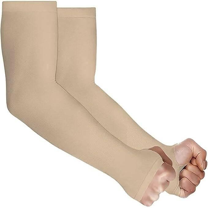 SENECIO Beige Arm Sleeves Arm Cover Sleeves Cooling Long Sleeves Universal Fit for Men&Women&Kids UV Sun Protection - HalfPe