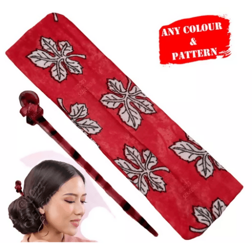 SENECIO 2Pc Crystal Knotted Hair Stick With Floral Printed Fabric Headband For Gym Parlour Fancy Combo Set For Girls & Women (Any Colour & Pattern) - HalfPe