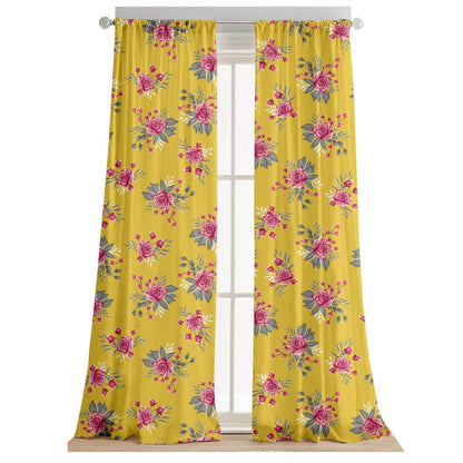 Lushomes curtains 7 feet long set of 2, door curtains 7 feet, door curtain, curtains for bedroom, Semi sheer curtains, rod pocket curtains (Pack of 2, 57x84 Inch, Yellow Flowers) - HalfPe