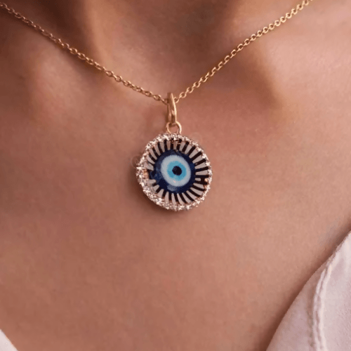 SENECIO Fancy Evil Eye Round Embellished Pendant Chain Necklace - HalfPe