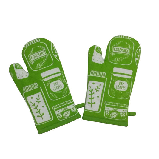 Lushomes oven gloves, Printed oven mitts, microwave gloves heat proof, oven accessories, kitchen gloves for cooking heat (Size 18 x 30 cms, Pack of 2) (Green) - HalfPe