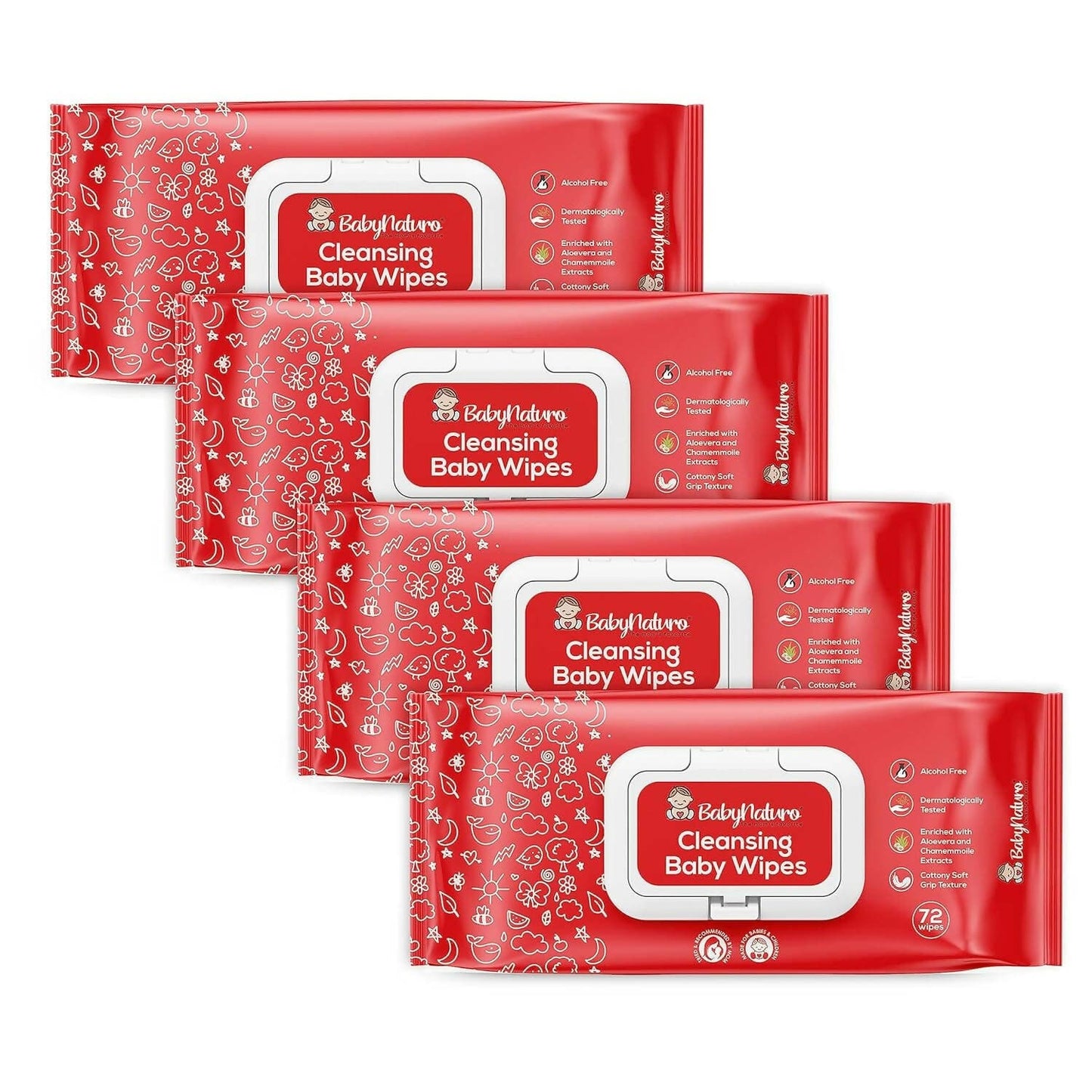 Babynaturo Cleansing Baby Wipes Lid 72 Wipes (Pack of 4) - HalfPe