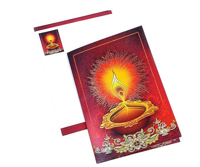 Mantouss Shubh Deepawali Chocolate Hamper + 2 Gel Filled Glass Candle, Diwali Greeting Card and Rangoli Colours - HalfPe