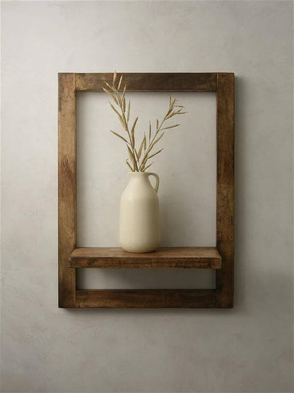 Green Girgit Wooden Rectangle Wall Shelf - HalfPe