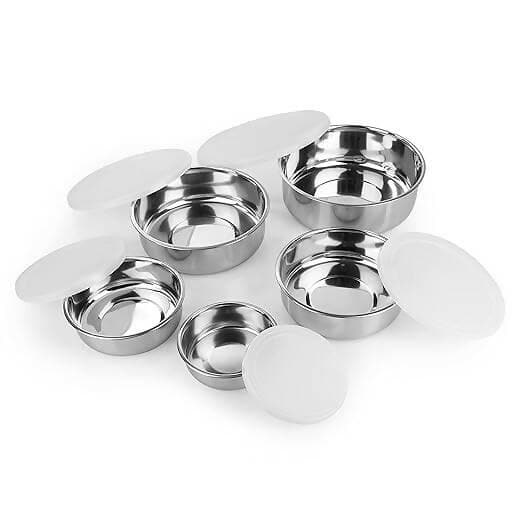 Stainless Steel Made Lid Bowl multipurpose for storing fruits ,namkeen, ladoo etc (set of 5) - HalfPe