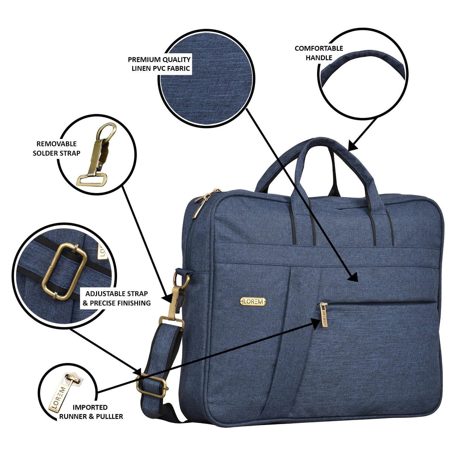 LOREM Blue Linen 10L Laptop Messenger Bag for Men & Women - HalfPe