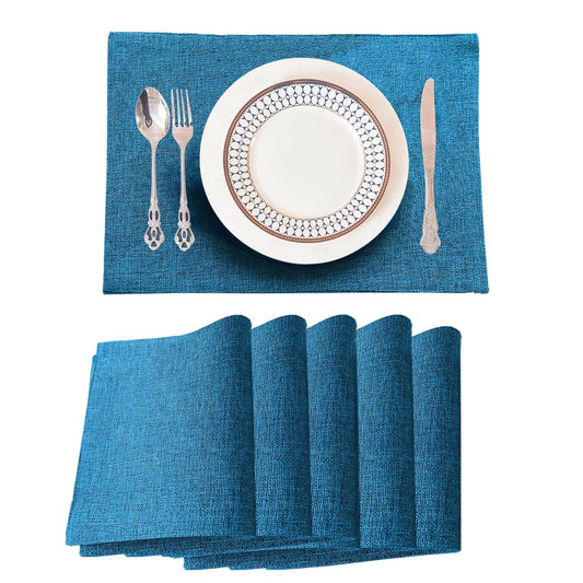 Lushomes Jute Table Mat, Turquoise Blue Dining Table Mat, table mats Also Used as kitchen mat, fridge mat, cupboard sheets for wardrobe, Jute Place mats (Pack of 6, 12x18 Inches, 30x45 Cms) (Set of 6) - HalfPe