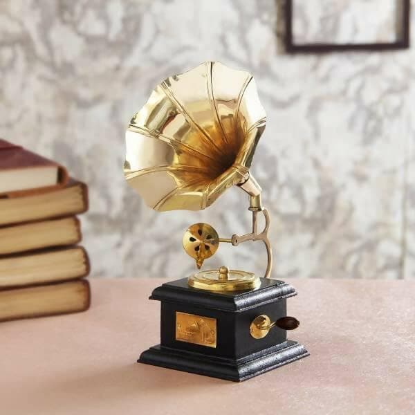 Santarms Gramophone Antique Music Decorative Canon Brass Showpiece - HalfPe