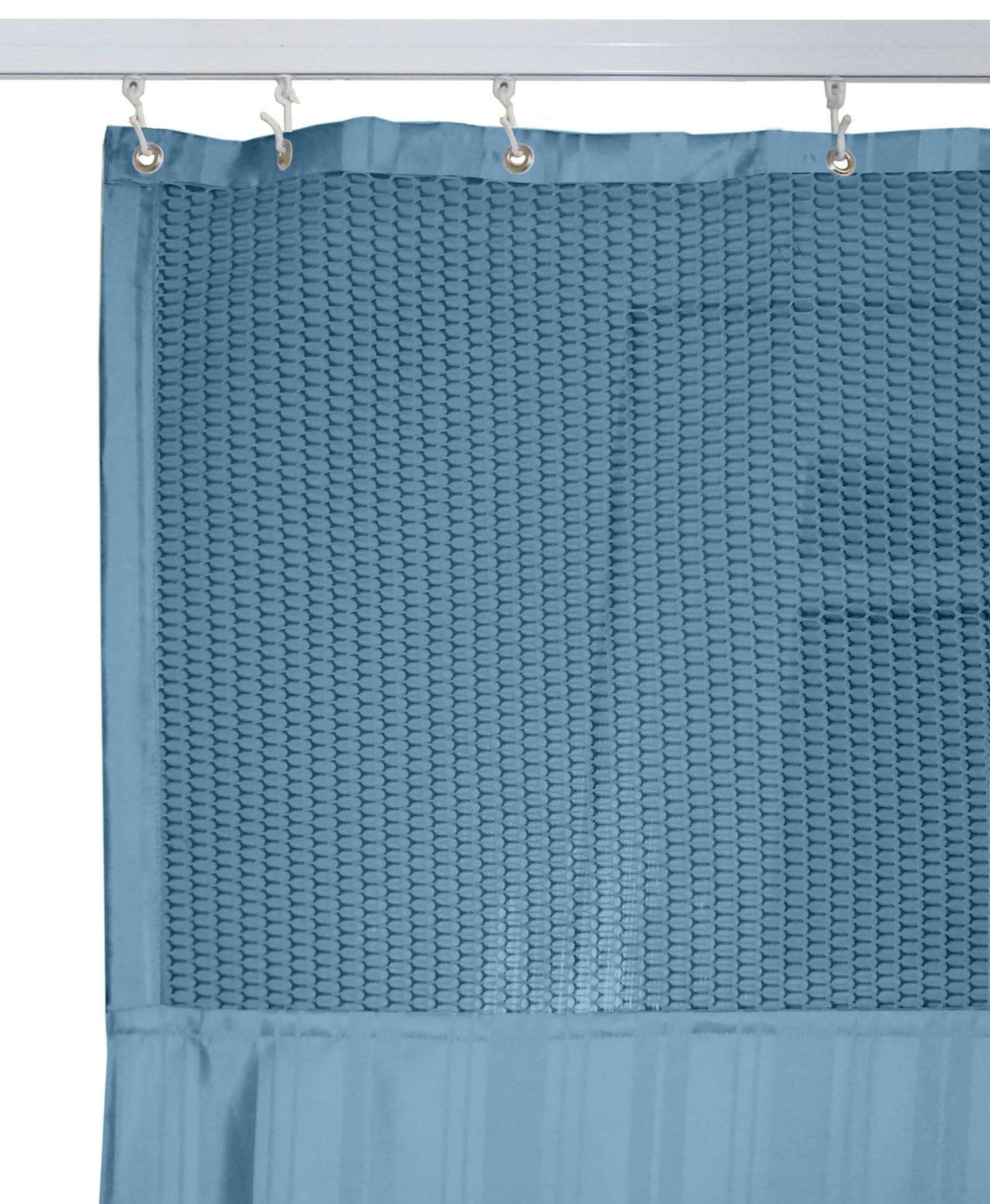 Hospital Partition Curtains, Clinic Curtains Size 9 FT W x 7 ft H, Channel Curtains with Net Fabric, 100% polyester 18 Rustfree Metal Eyelets 18 Plastic Hook, Dark Blue, Stripes (9x7 FT) - HalfPe