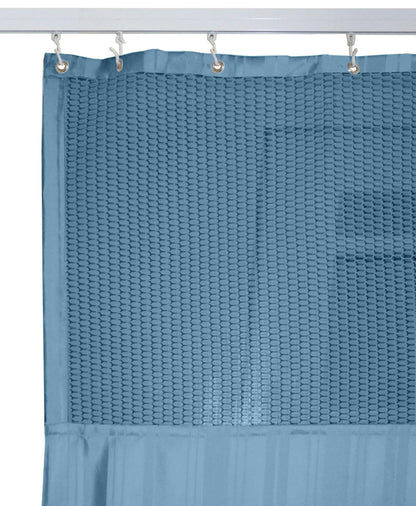 Hospital Partition Curtains, Clinic Curtains Size 9 FT W x 7 ft H, Channel Curtains with Net Fabric, 100% polyester 18 Rustfree Metal Eyelets 18 Plastic Hook, Dark Blue, Stripes (9x7 FT) - HalfPe