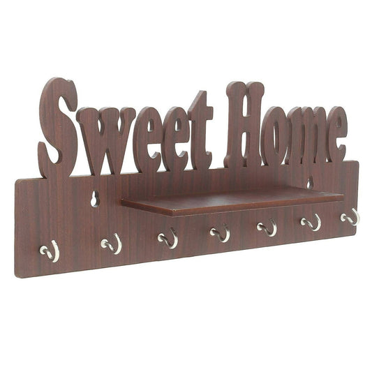 JaipurCrafts Sweet Home Designer Wooden Key Holder with 7 Hooks - HalfPe