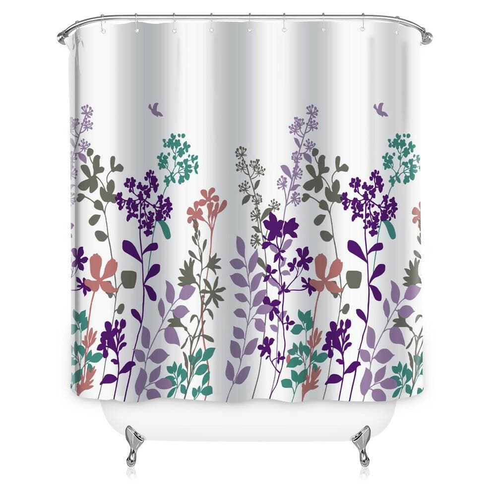 Lushomes shower curtain, Verbena Printed, Polyester waterproof 6x6.5 ft with hooks, non-PVC, Non-Plastic, For Washroom, Balcony for Rain, 12 eyelet & 12 Hooks (6 ft W x 6.5 Ft ) - HalfPe