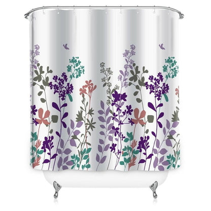 Lushomes shower curtain, Verbena Printed, Polyester waterproof 6x6.5 ft with hooks, non-PVC, Non-Plastic, For Washroom, Balcony for Rain, 12 eyelet & 12 Hooks (6 ft W x 6.5 Ft ) - HalfPe