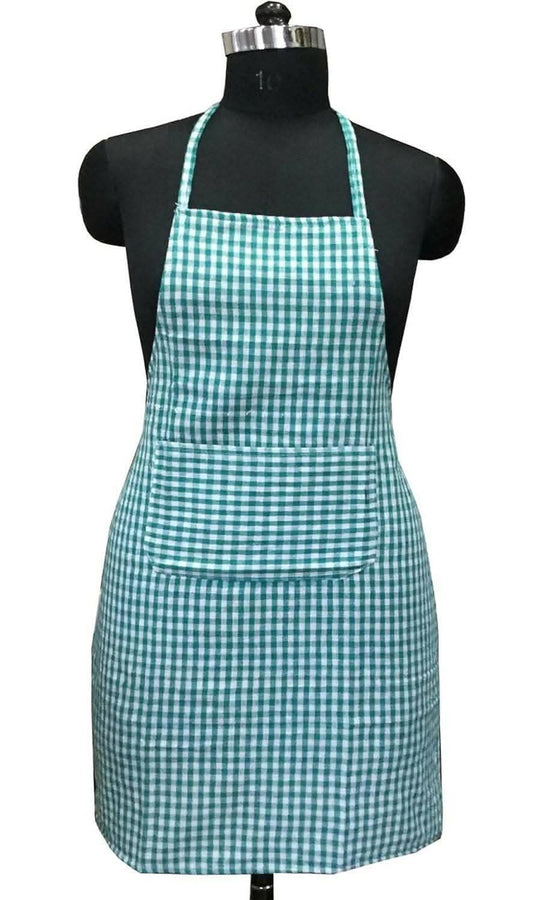 Lushomes apron for women, Green Checks apron for kitchen (62x82 Cms) - HalfPe