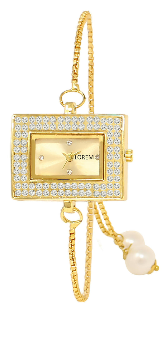 LOREM Gold Square Braclet Analog Watch For Women LR247 - HalfPe