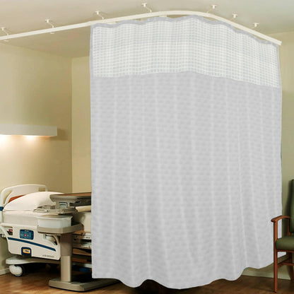 Hospital Partition Curtains, Clinic Curtains Size 16 FT W x 7 ft H, Channel Curtains with Net Fabric, 100% polyester 32 Rustfree Metal Eyelets 32 Plastic Hook, White, Box (16x7 FT, Pk of 1) - HalfPe