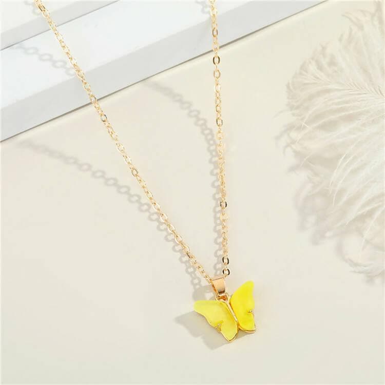 Pinapes Stylish Gold Chain Plated Multi-Color Butterfly Pendant Necklace for Women and Girls (Yellow) (Pack of 2) - HalfPe