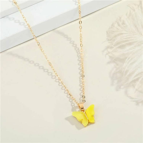 Pinapes Stylish Gold Chain Plated Multi-Color Butterfly Pendant Necklace for Women and Girls (Yellow) (Pack of 2) - HalfPe