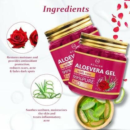 Newish Aloe Vera Gel Enriched With Rose For Face & Skin | Pure & Natural Face Gel For Prevent Pimples & Acne (200G) - HalfPe