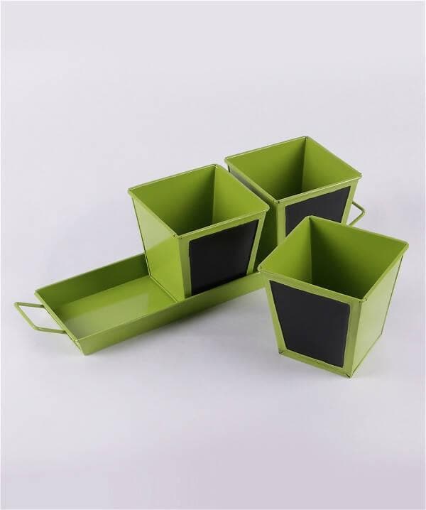 Set Of Three Chalk Board Painted Herb Pots Green - HalfPe