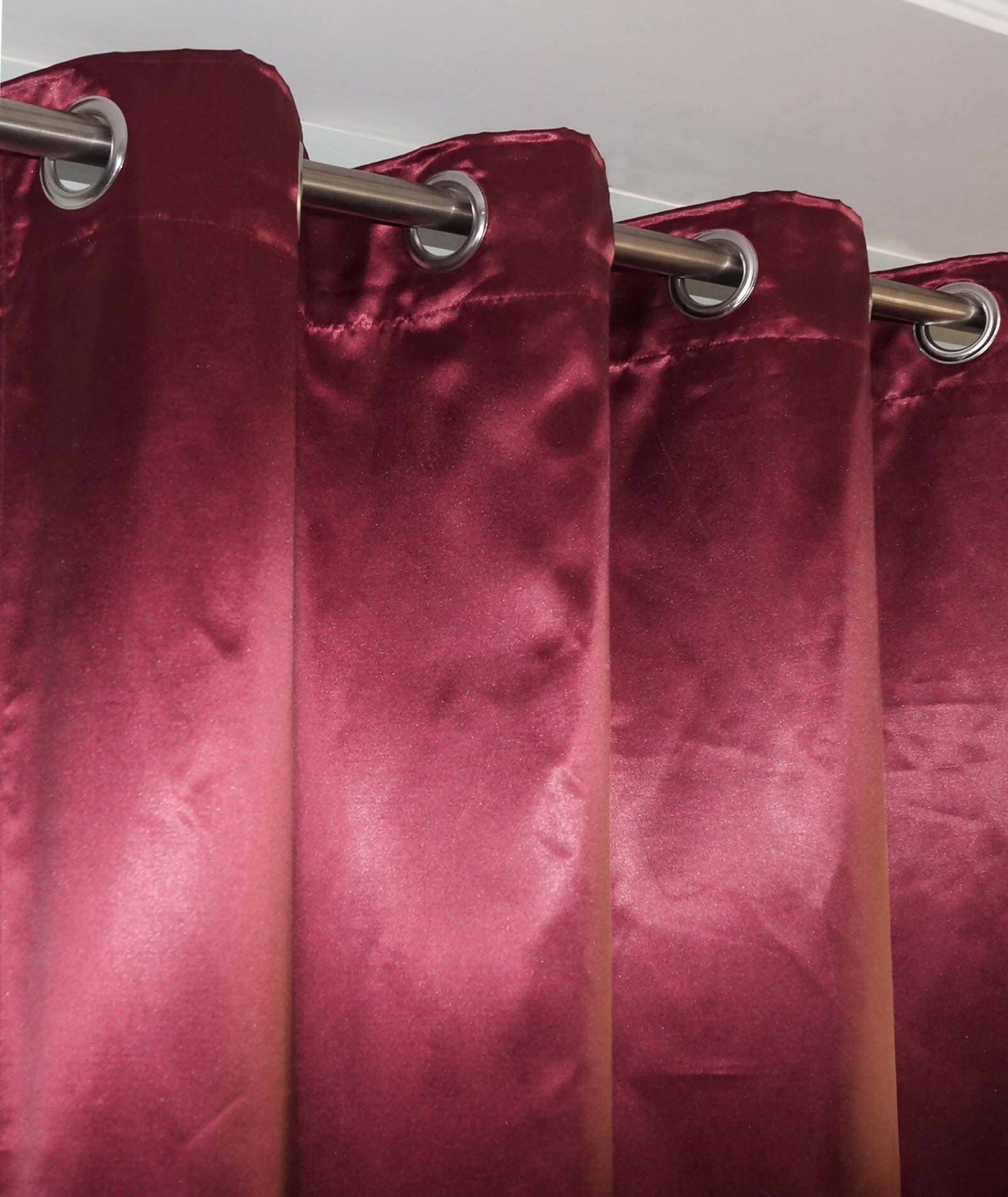 Lushomes Satin Curtains, Burgandy Satin door curtain, Plain Door Curtain, 7.5 feet curtains with 8 Metal SS Eyelets, 4.5 FT x 7.5 FT (54 x 90 inches) - HalfPe