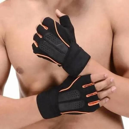 Weight Lifting Wrist Support Gym & Fitness Gloves Gym & Fitness Gloves (Black, Orange) - HalfPe