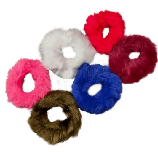 SENECIO 6Pcs Set Korean Medium SIze Fluffy Fur Soft Multicolor Hair Tie Hand Scrunchies (COLOR SET-A) - HalfPe